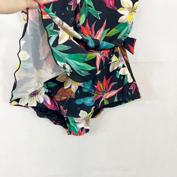 Maxine of Hollywood Black Tropical Floral Strapless One Piece Swimsuit Size 16 - Picture 3 of 6